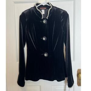 NEW Design Todays Vintage Black Velvet Jacket Pearl Floral Beading Women's M